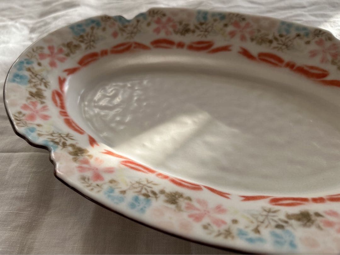 新品未使用❀　中川洋子　オーバルプレート　絵付け皿　陶芸作家　益子焼　花リム