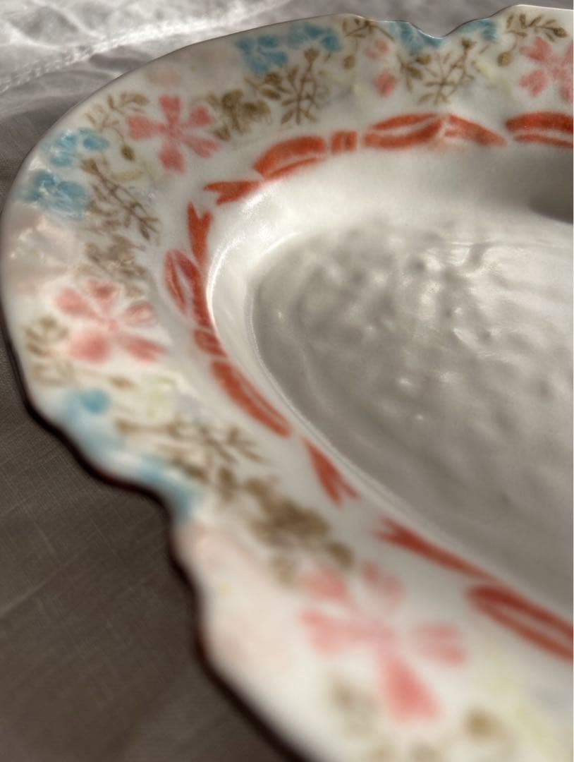 新品未使用❀　中川洋子　オーバルプレート　絵付け皿　陶芸作家　益子焼　花リム