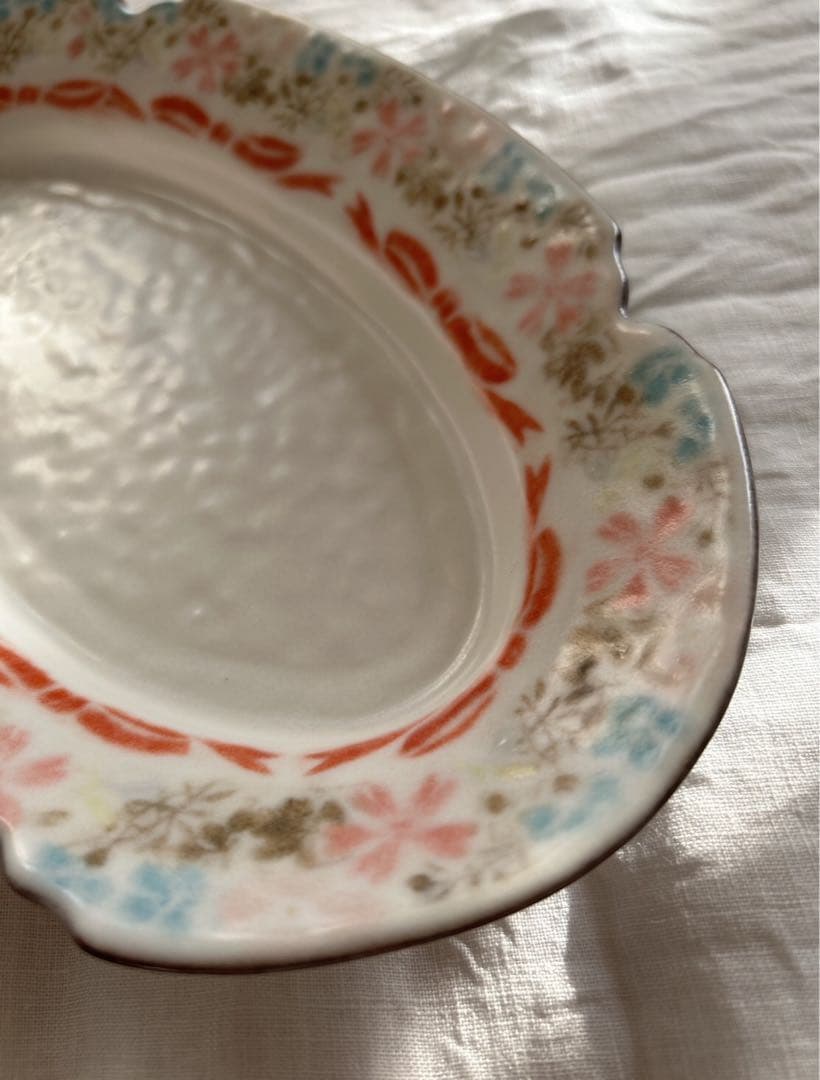 新品未使用❀　中川洋子　オーバルプレート　絵付け皿　陶芸作家　益子焼　花リム