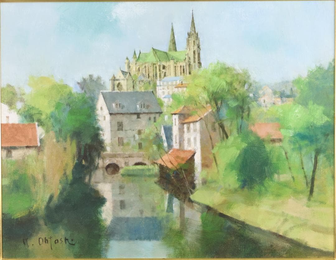 真作】 大歳克衛 「 シャルトル新緑 」 油彩F6号 青木画廊 BJ237