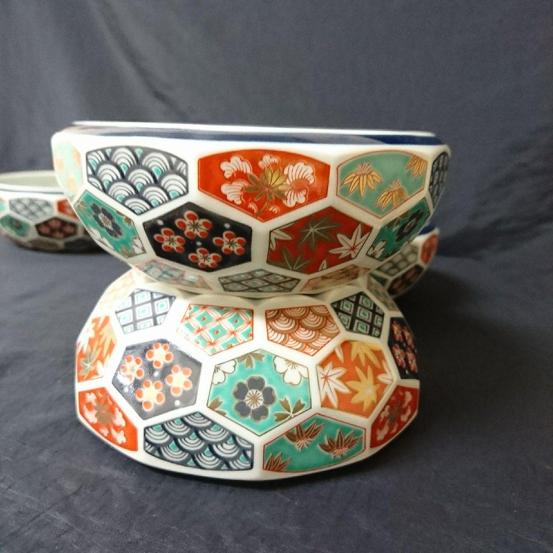 未使用 波佐見焼 林九郎 古伊万里 亀甲紋 中鉢 5個　お祝い