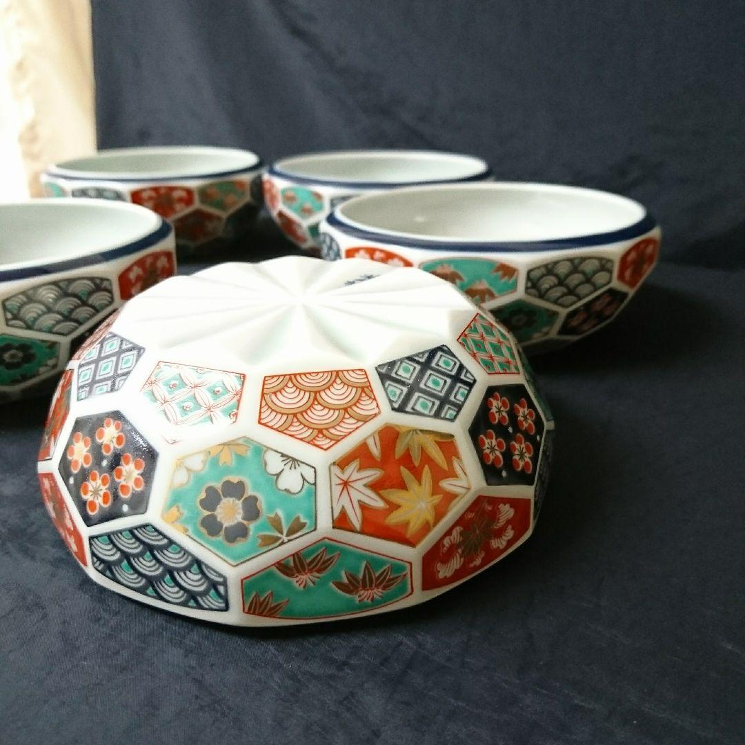 未使用 波佐見焼 林九郎 古伊万里 亀甲紋 中鉢 5個　お祝い