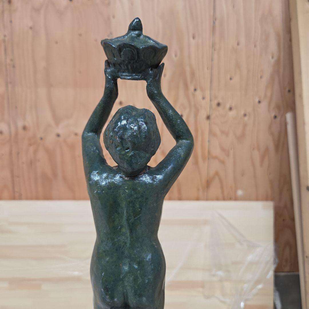 米治一作◇少女ブロンズ彫刻裸婦像【王冠】高41.5 /高岡銅器☆/鋳鉄造