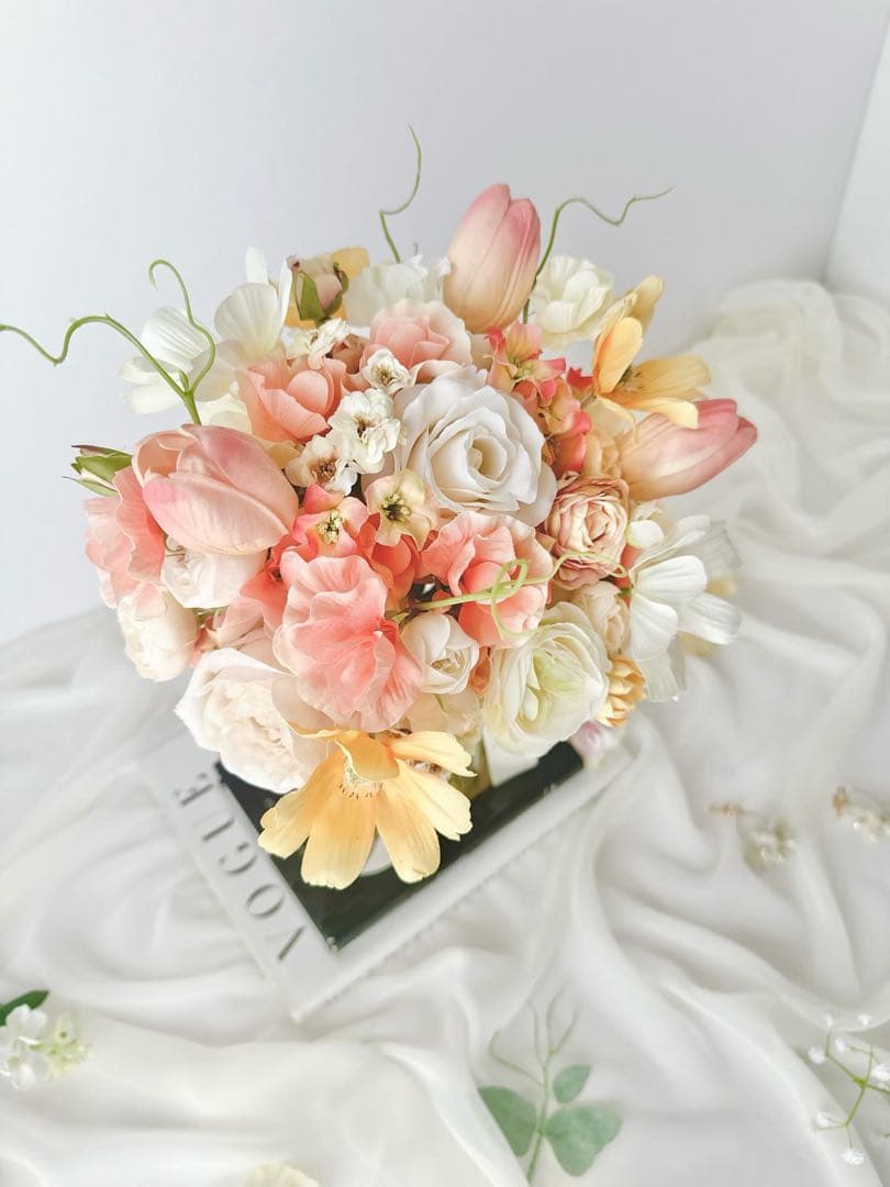 アーティフィシャルフラワー　造花アレンジメント ピンクオレンジ