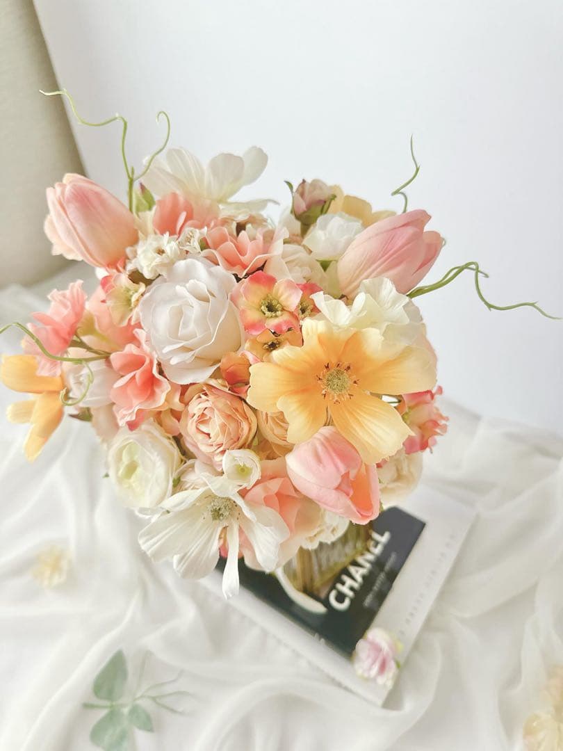 アーティフィシャルフラワー　造花アレンジメント ピンクオレンジ