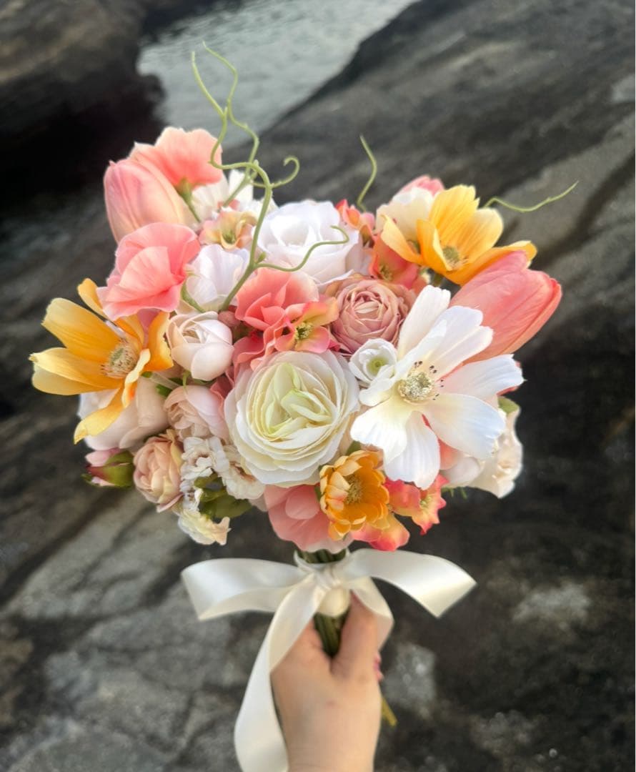 アーティフィシャルフラワー　造花アレンジメント ピンクオレンジ