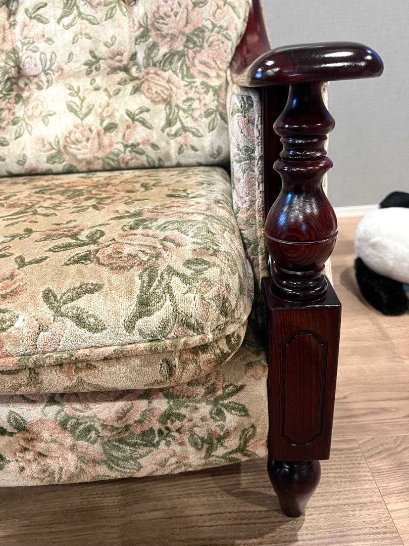 オールドカリモク 1人掛けソファ アームチェア 花柄 クラシック 昭和レトロ