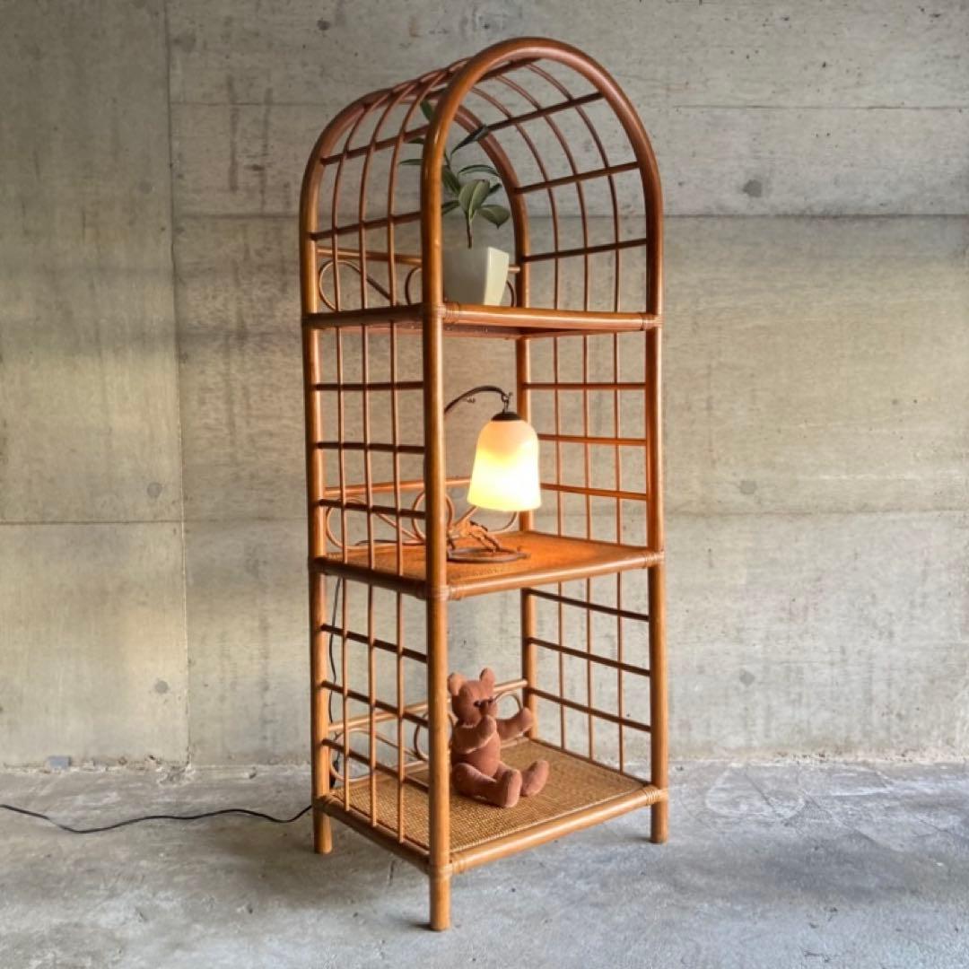籐 ラタン ラック シェルフ スタンド 3段 飾り棚 置物台 大型 家具 レトロ