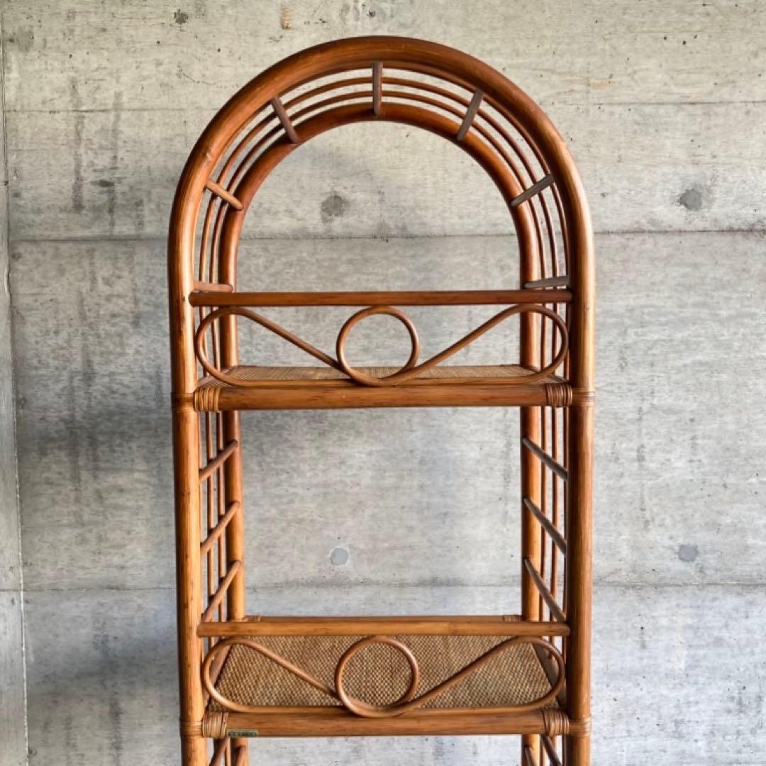 籐 ラタン ラック シェルフ スタンド 3段 飾り棚 置物台 大型 家具 レトロ
