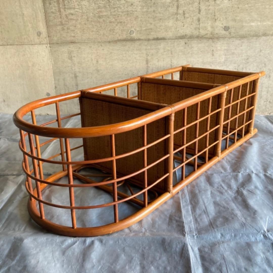 籐 ラタン ラック シェルフ スタンド 3段 飾り棚 置物台 大型 家具 レトロ