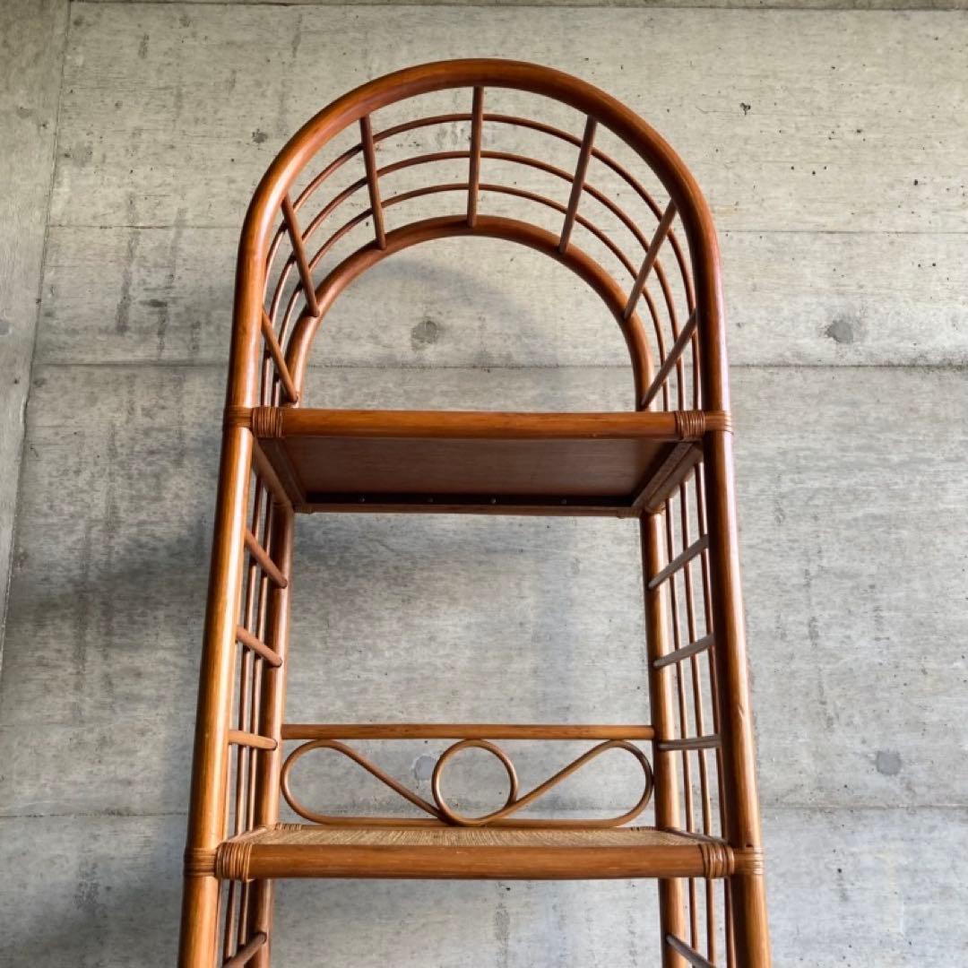 籐 ラタン ラック シェルフ スタンド 3段 飾り棚 置物台 大型 家具 レトロ