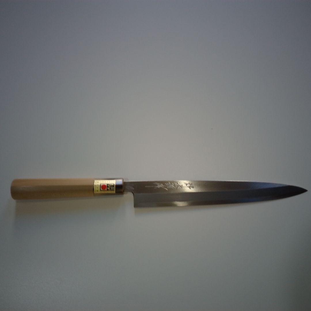 柳刃包丁 白紙2号鋼 野村祥太郎氏の砥　210mmの刃長　白木の柄