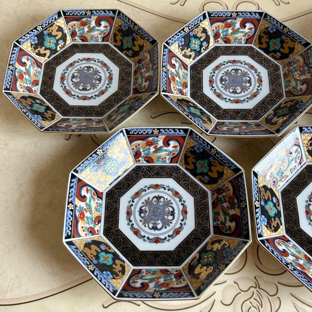 第一陶器　翔山窯　金襴手　八角皿揃　5枚セット　中皿　和皿　金彩古伊万里　色絵