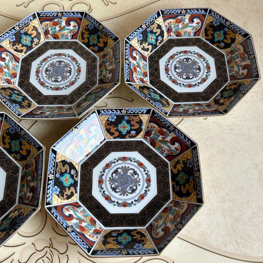 第一陶器　翔山窯　金襴手　八角皿揃　5枚セット　中皿　和皿　金彩古伊万里　色絵