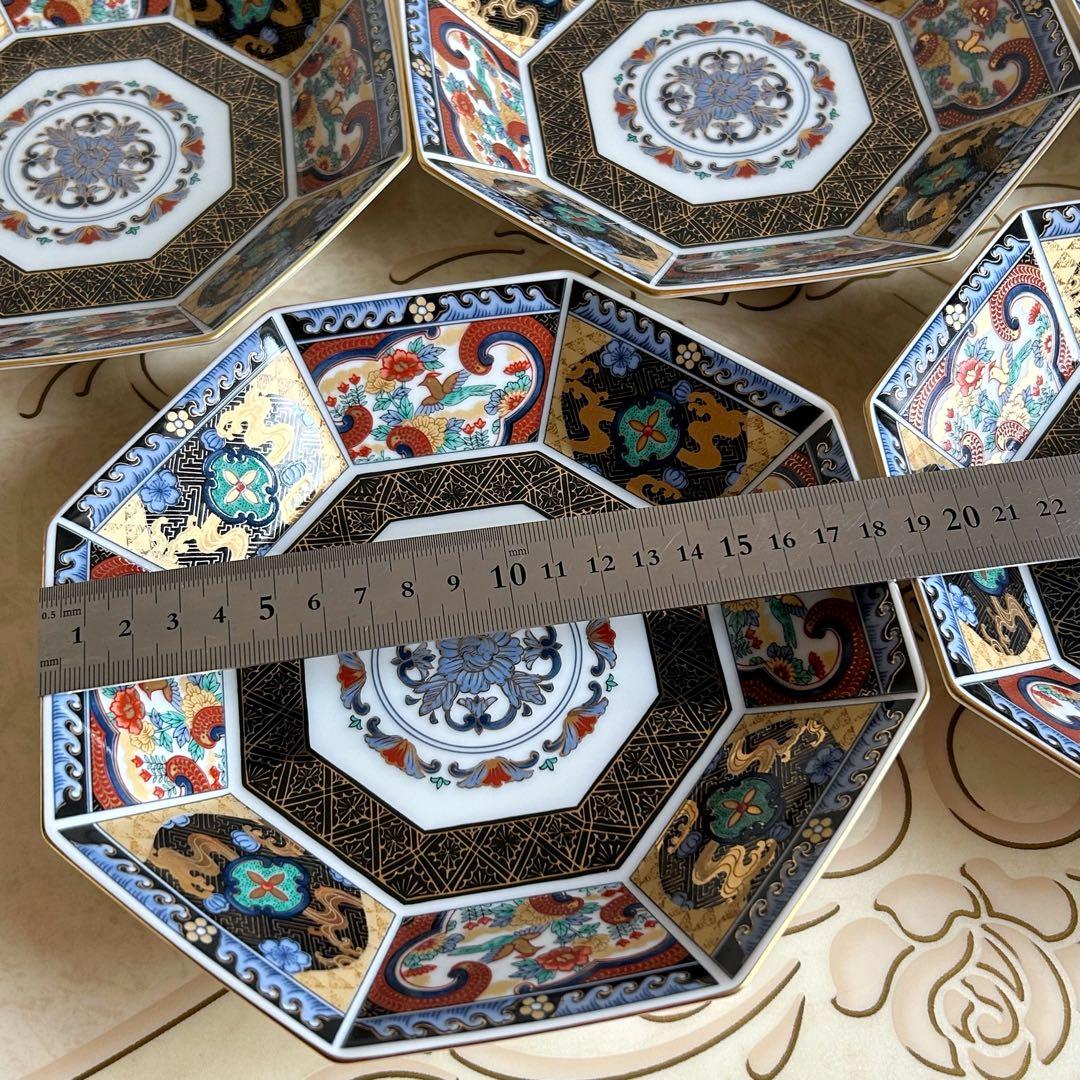 第一陶器　翔山窯　金襴手　八角皿揃　5枚セット　中皿　和皿　金彩古伊万里　色絵