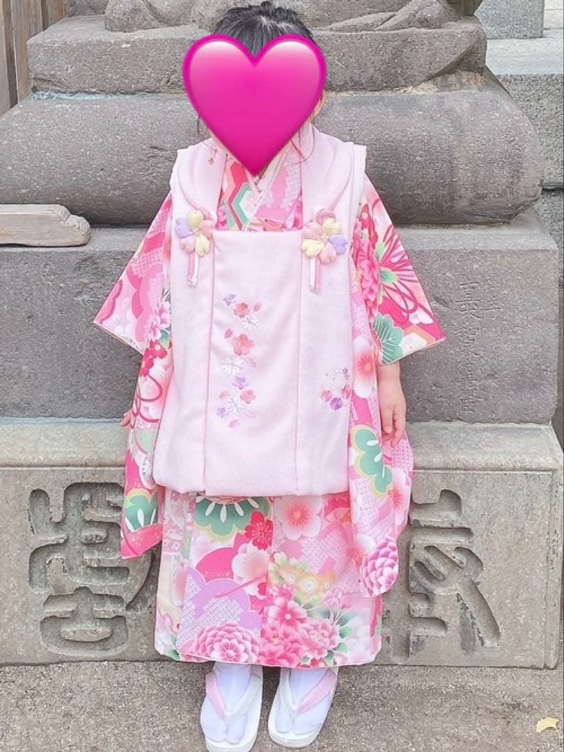 【式部浪漫】七五三 3歳 着物 被布 セット 日本製 ピンク花柄お祝い事お正月