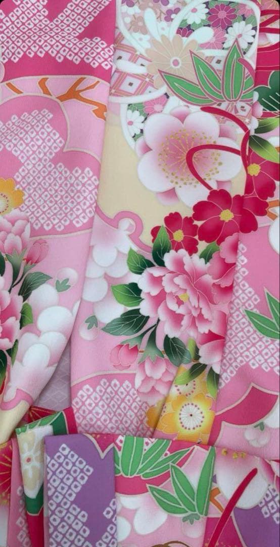 【式部浪漫】七五三 3歳 着物 被布 セット 日本製 ピンク花柄お祝い事お正月