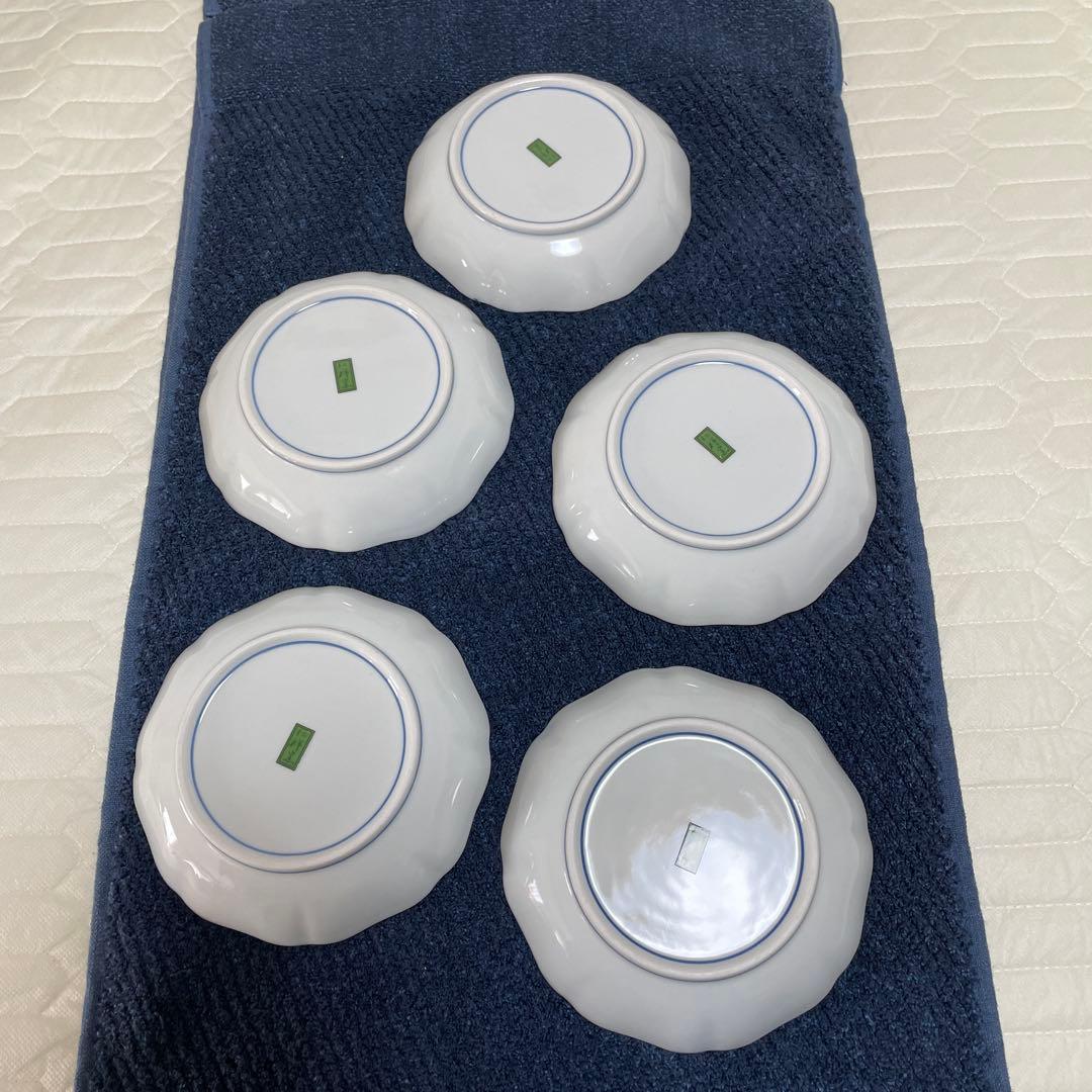 有田焼 古伊万里 青地花柄皿 5枚セット 直径約14cm 希少品 箱有り