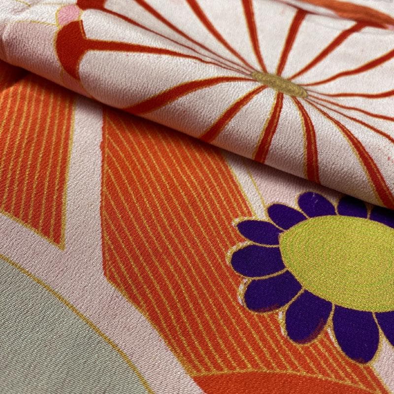 504ag46,帯揚げ,帯締め◎七五三 七歳 アンティーク 総柄 着物&丸帯