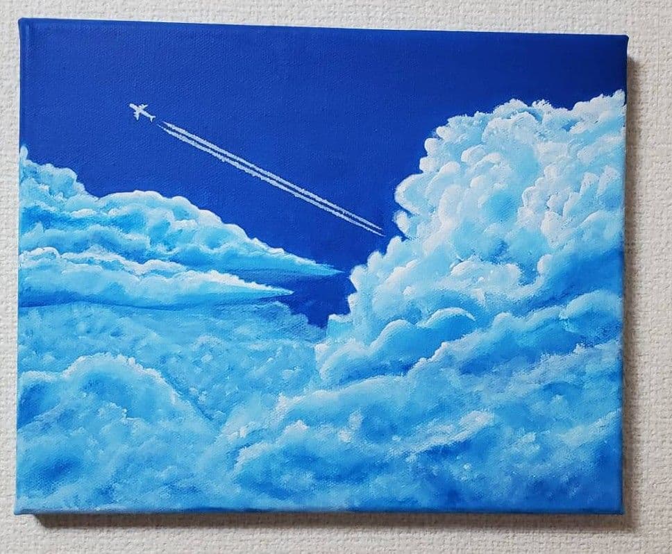 絵画 空 雲 飛行機雲 原画 インテリア アート - メルカリ