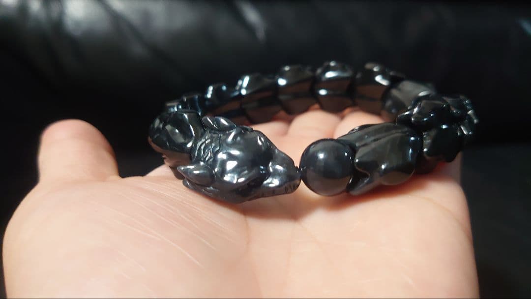 鑑別書付き　高品質　黒翡翠　龍神　ドラゴンブレスレット