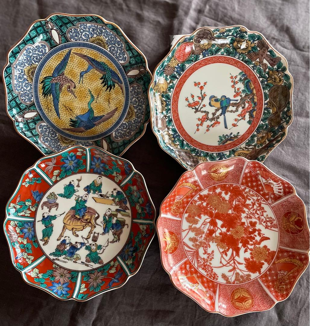 九谷焼 歴代画風 7号皿 21センチ4枚セット KUTANIYAKI