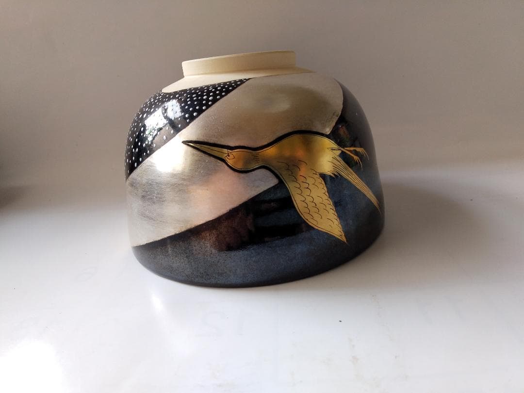 暁窯 岡田暁山 作 色絵鵲橋絵 抹茶碗 茶道具 茶碗 共箱 栞 新品 未使用