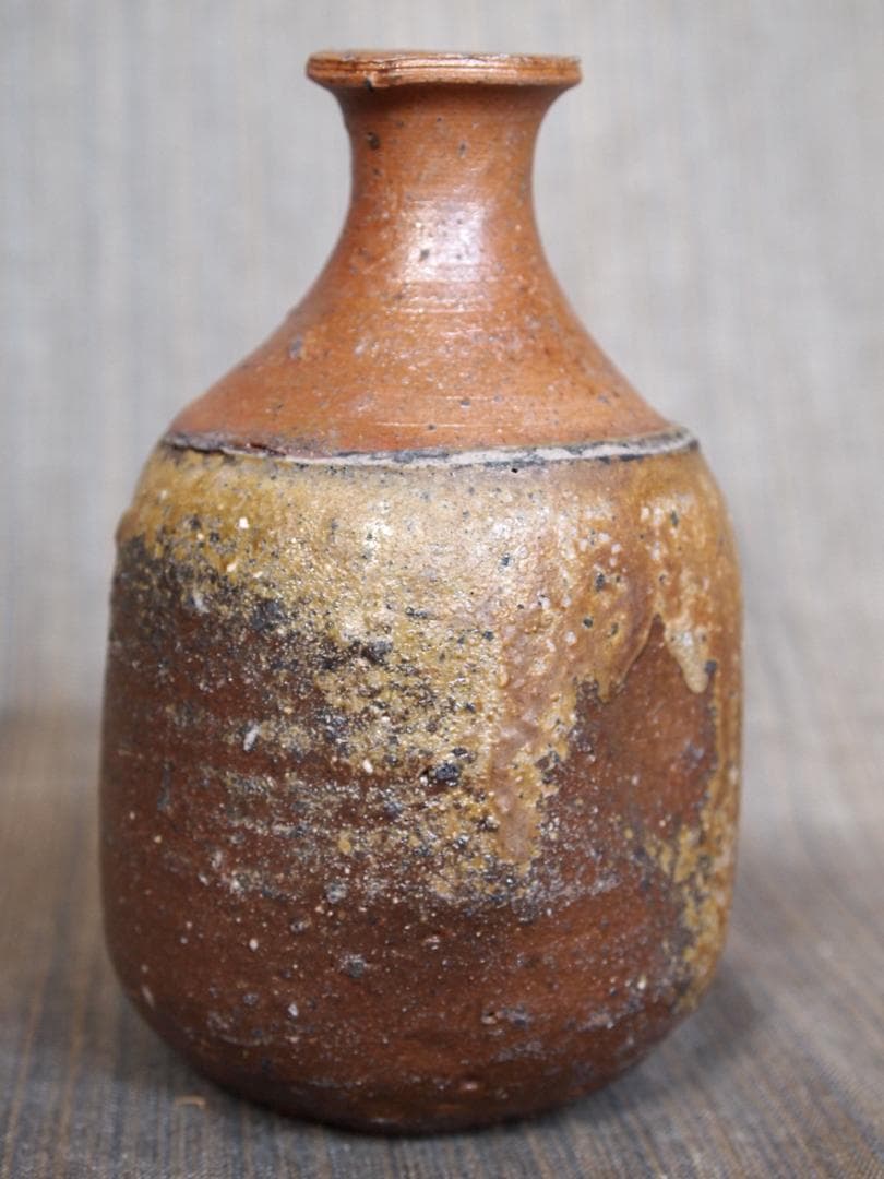 人気作家★森本良信【師：安倍安人】★備前【窯変蕪】徳利★共箱・布・栞