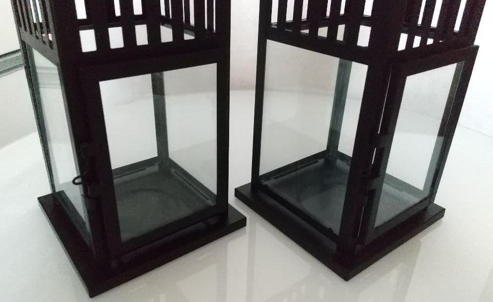 【2セット】アイアン スクエア ランタン キャンドルホルダー スタンド 黒