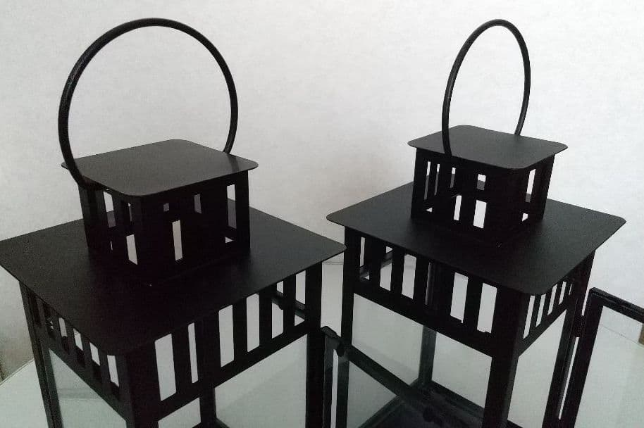 【2セット】アイアン スクエア ランタン キャンドルホルダー スタンド 黒