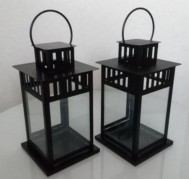 【2セット】アイアン スクエア ランタン キャンドルホルダー スタンド 黒