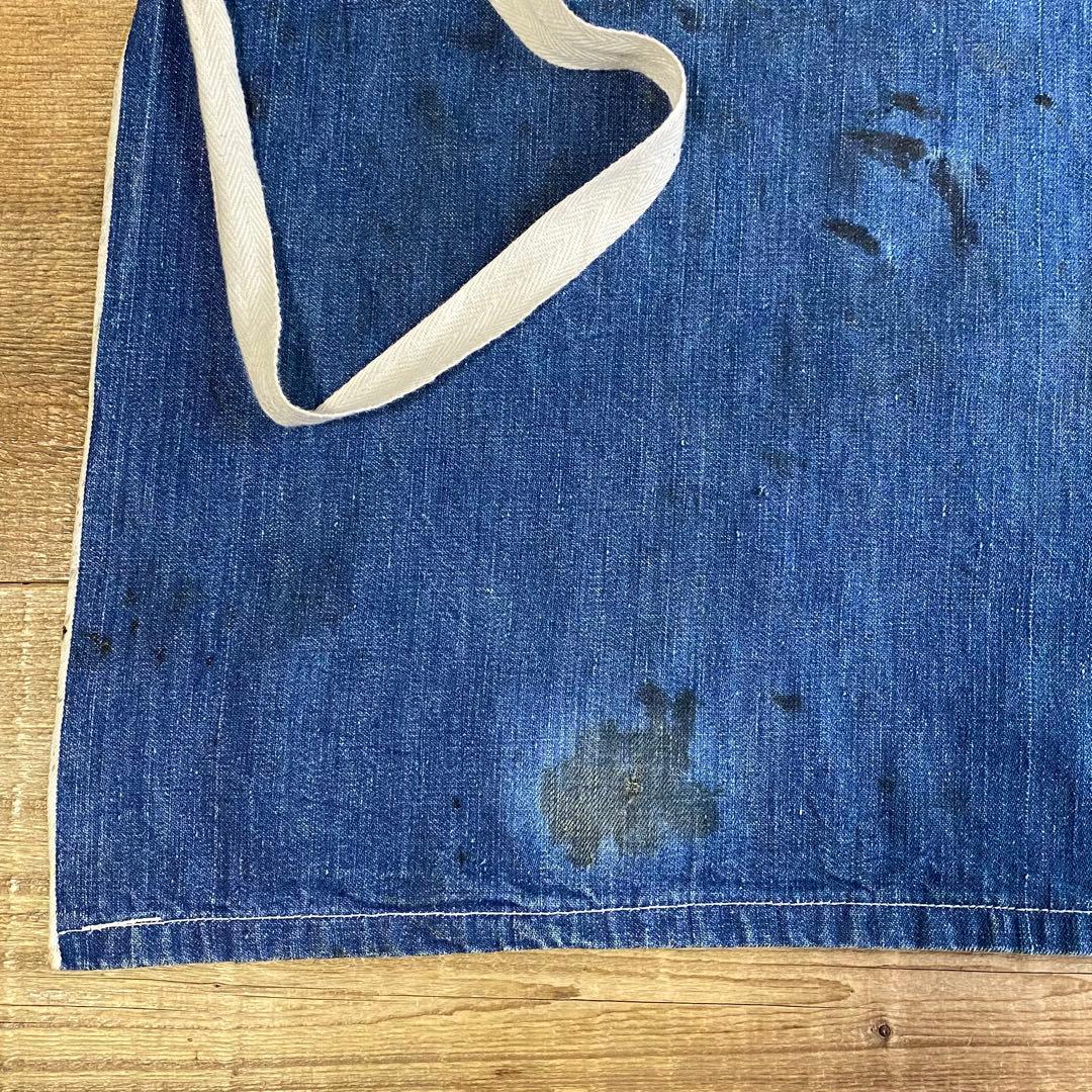 デニムエプロン★ロング耳付き刺繍有り★1940'〜ビンテージUSAアメリカ雑貨