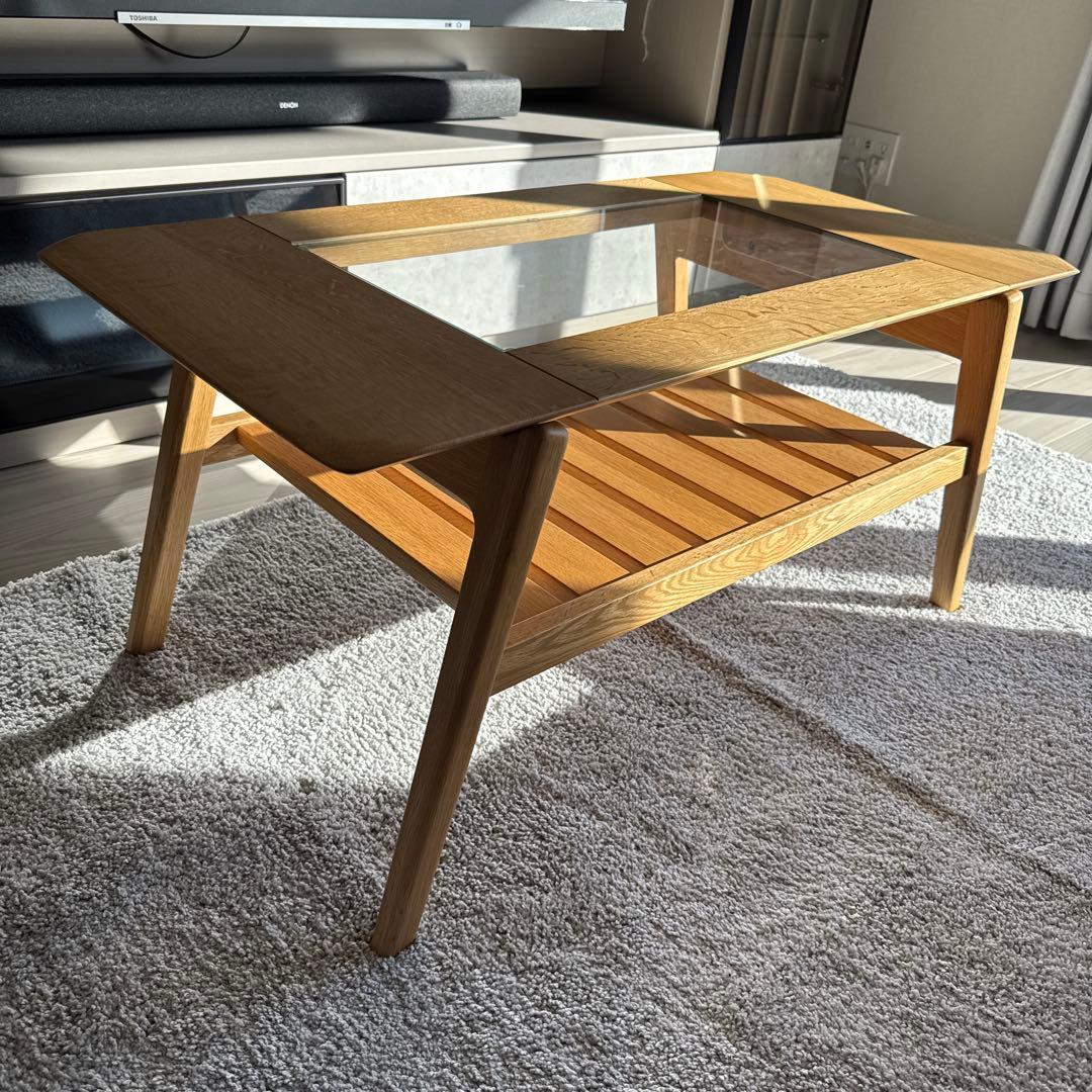 Keyuca木製センターテーブル ガラストップ