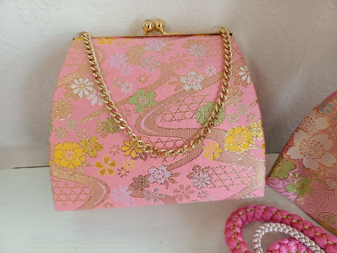 JAPANSTYLE白地にピンクの花模様☆七五三着物帯フルセット