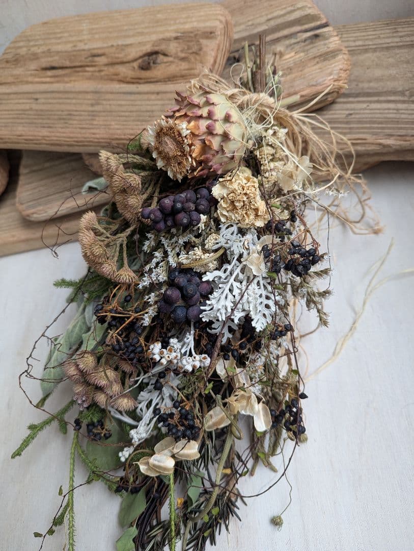 専用＊迎春2026＊アーティチョーク&ティヌス　水引鶴付スワッグ(ドライ)