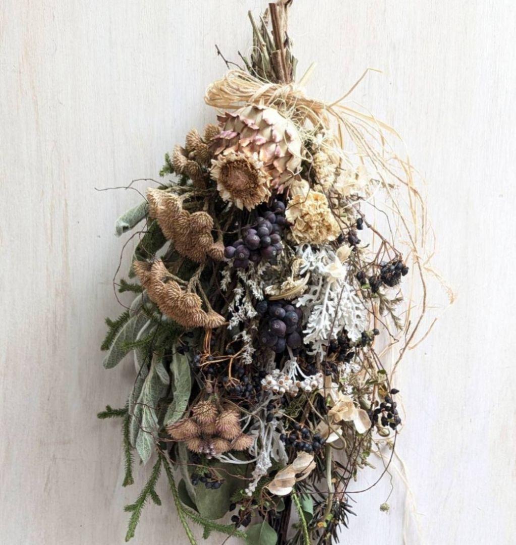 専用＊迎春2026＊アーティチョーク&ティヌス　水引鶴付スワッグ(ドライ)