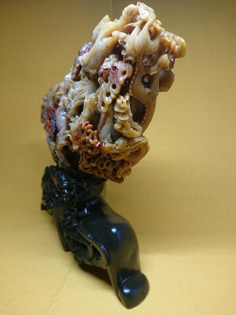 美品　天然石　彫刻　龍　鳳凰　麒麟　置物　インテリア　工芸品　美術品　A3456