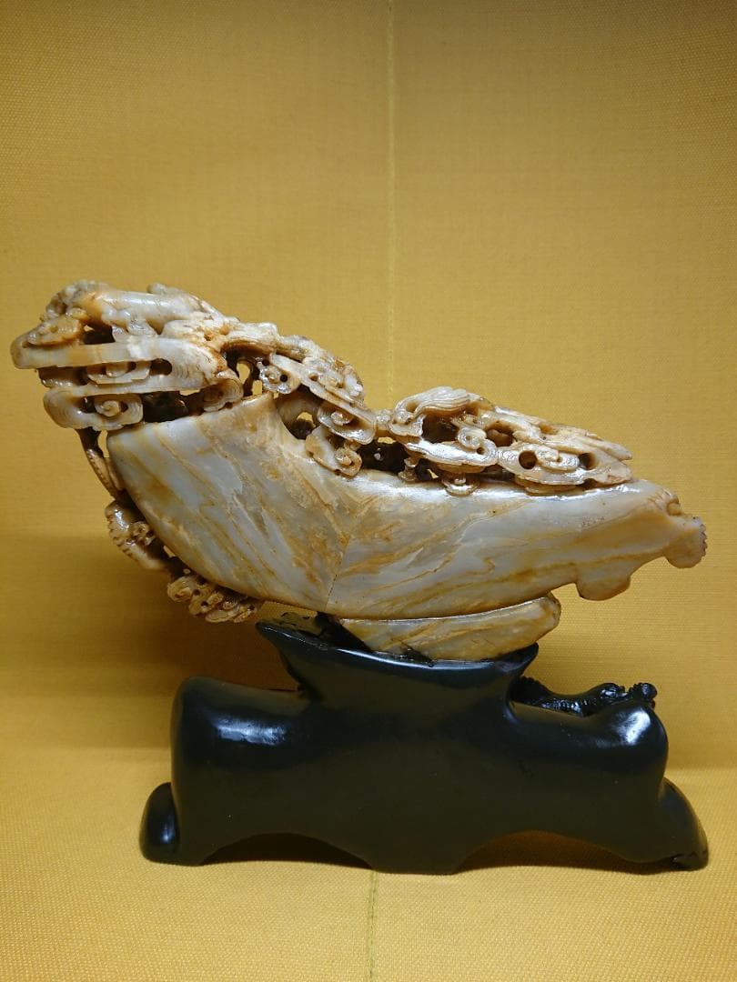 美品　天然石　彫刻　龍　鳳凰　麒麟　置物　インテリア　工芸品　美術品　A3456
