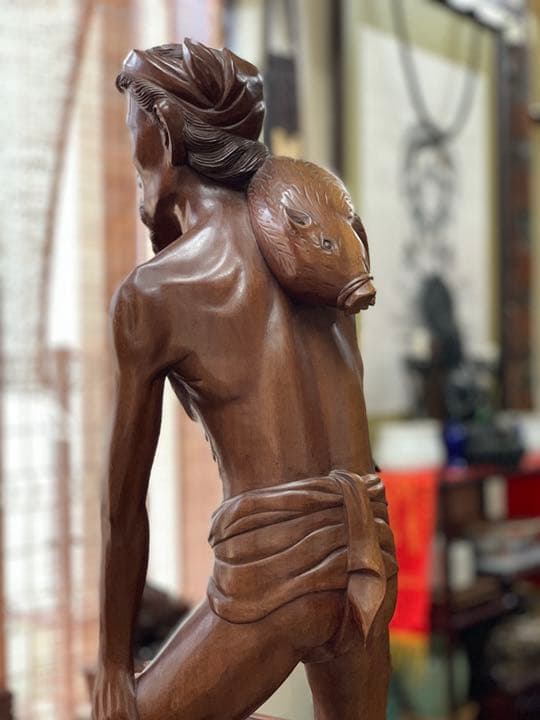 銘木　特大　一刀彫　名人彫　民芸品　置物　オブジェ　芸術品　人間国宝