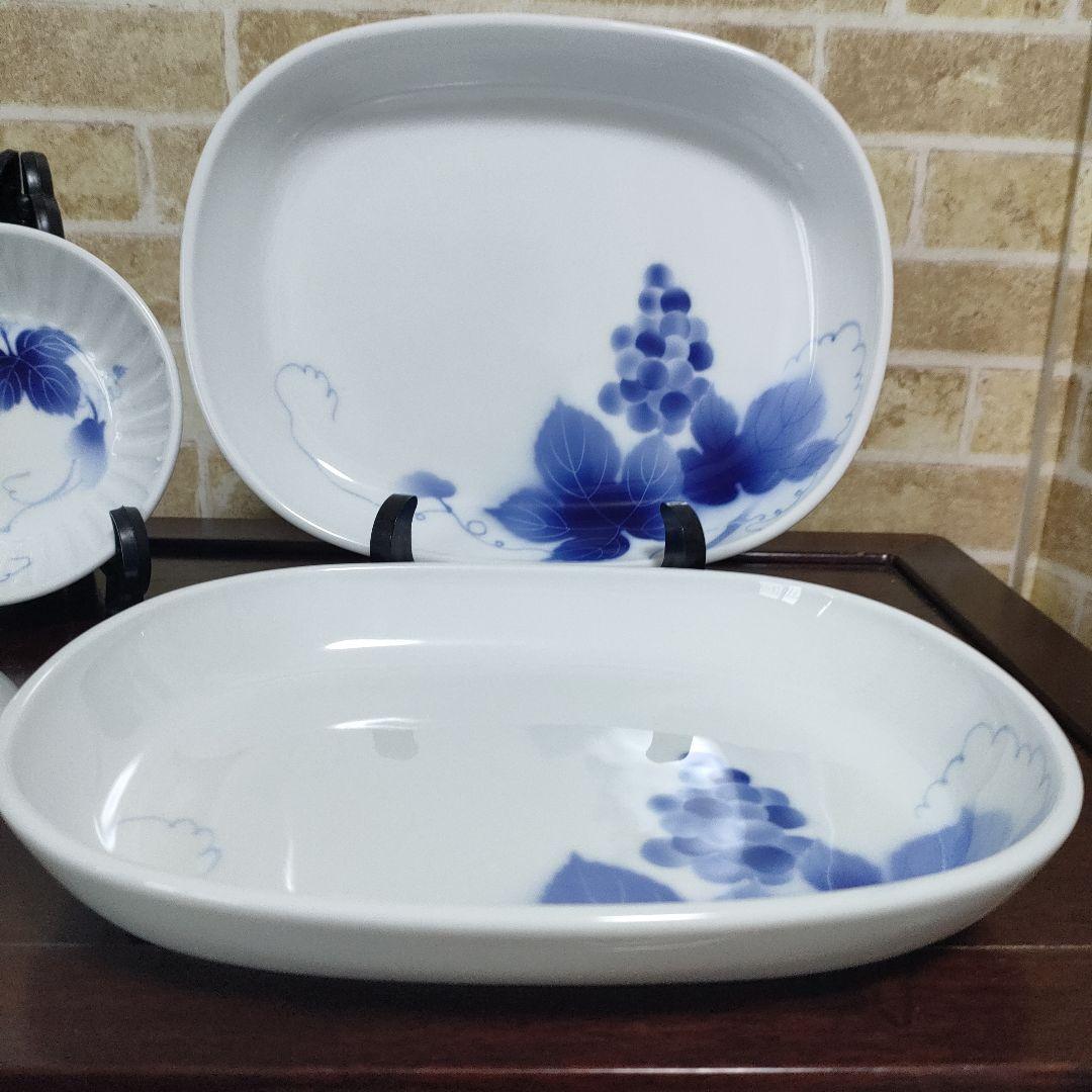 マロン様専用有田焼 深川製磁 ブルーワイナリー しのぎ深小皿2枚＆楕円