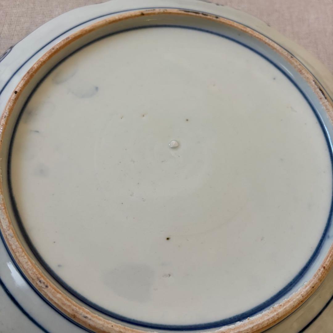 古伊万里 風 染付 山水文 大皿 25cm 輪花 飾り皿 3枚セット