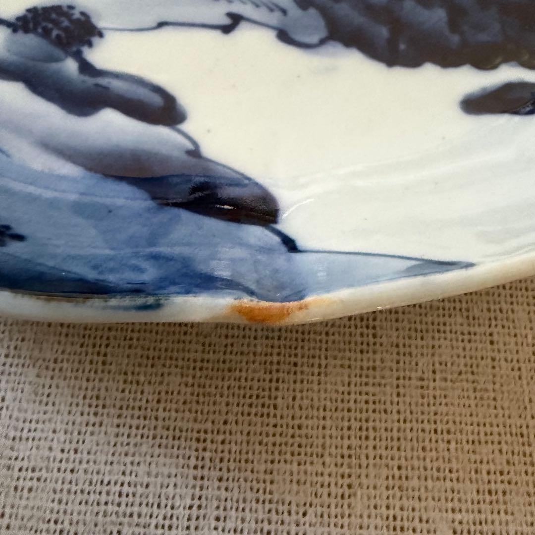 古伊万里 風 染付 山水文 大皿 25cm 輪花 飾り皿 3枚セット