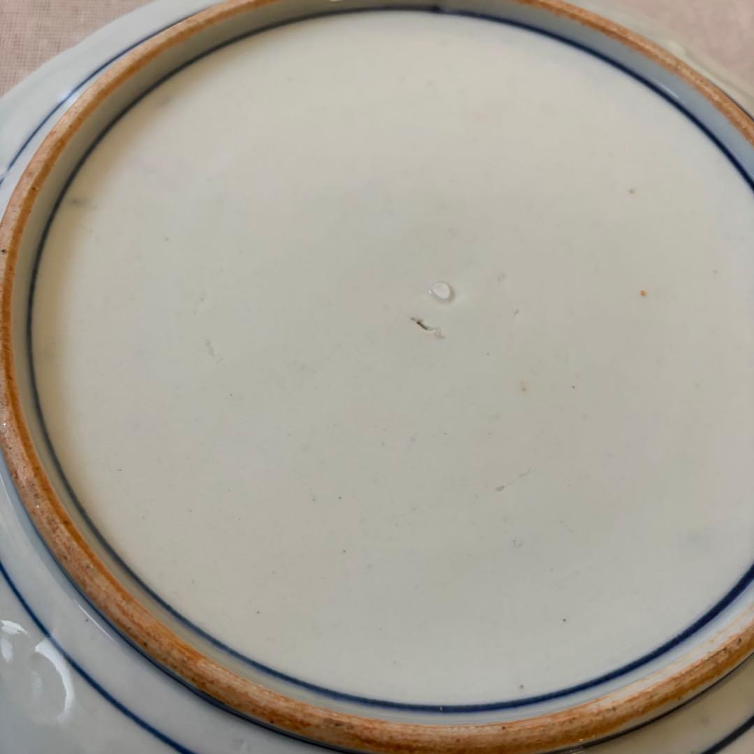 古伊万里 風 染付 山水文 大皿 25cm 輪花 飾り皿 3枚セット