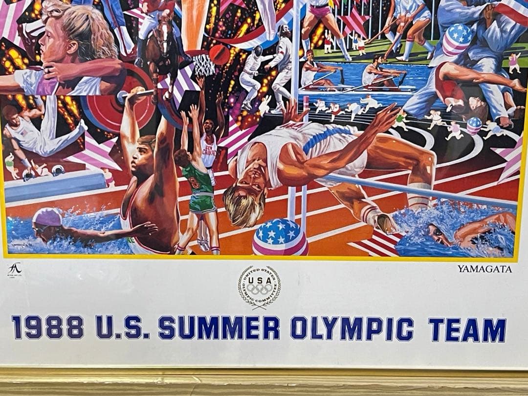 ヒロ・ヤマガタ1988年夏のオリンピック　アメリカチームポスター　フレーム付き