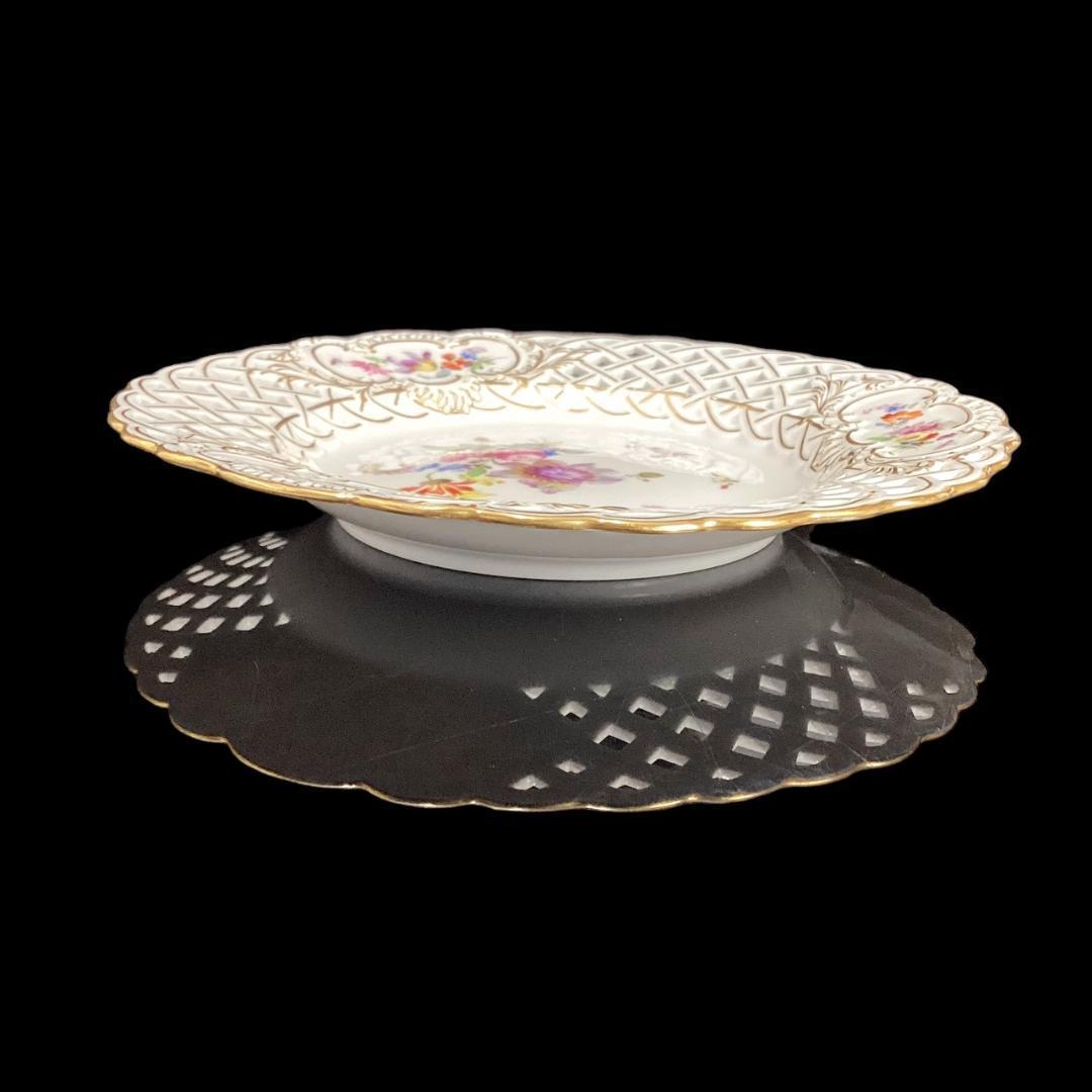 希少【美品】マイセン 透かしプレート オープンワーク フラワーブーケ 昆虫