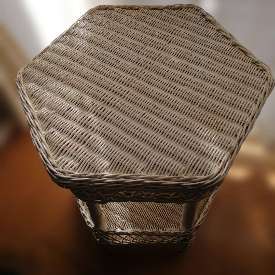 C ホワイトラタン編み込みテーブル 籐家具