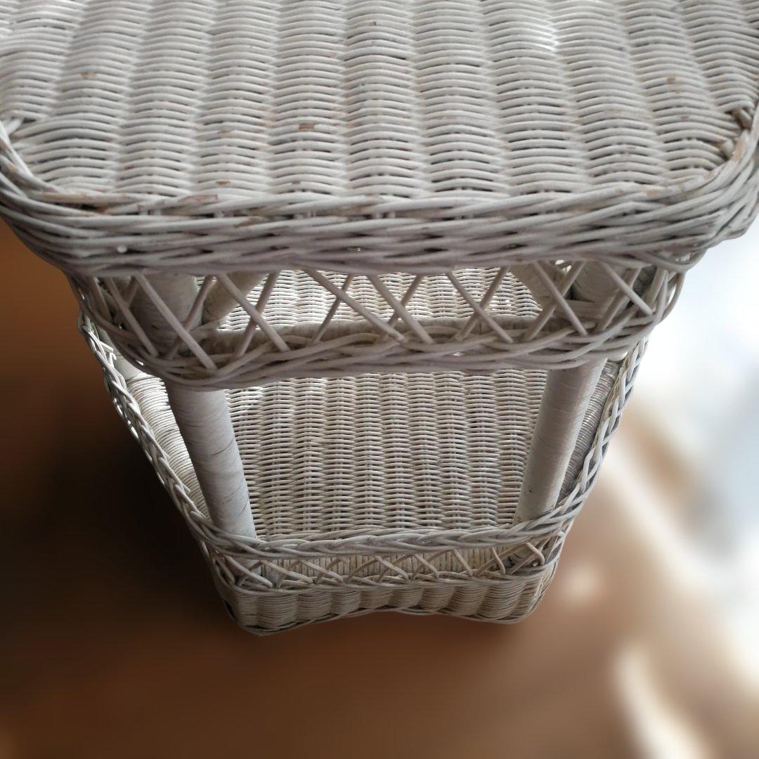 C ホワイトラタン編み込みテーブル 籐家具