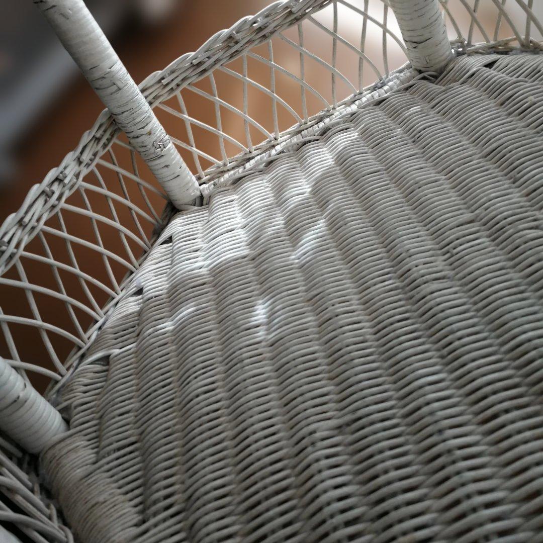 C ホワイトラタン編み込みテーブル 籐家具