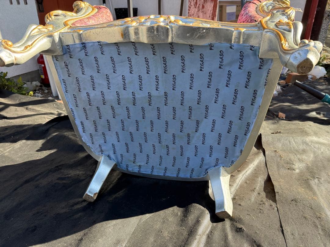 引取　イタリア製 PEGASO ロココ調 アームチェア 玉座風 金銀装飾 1P