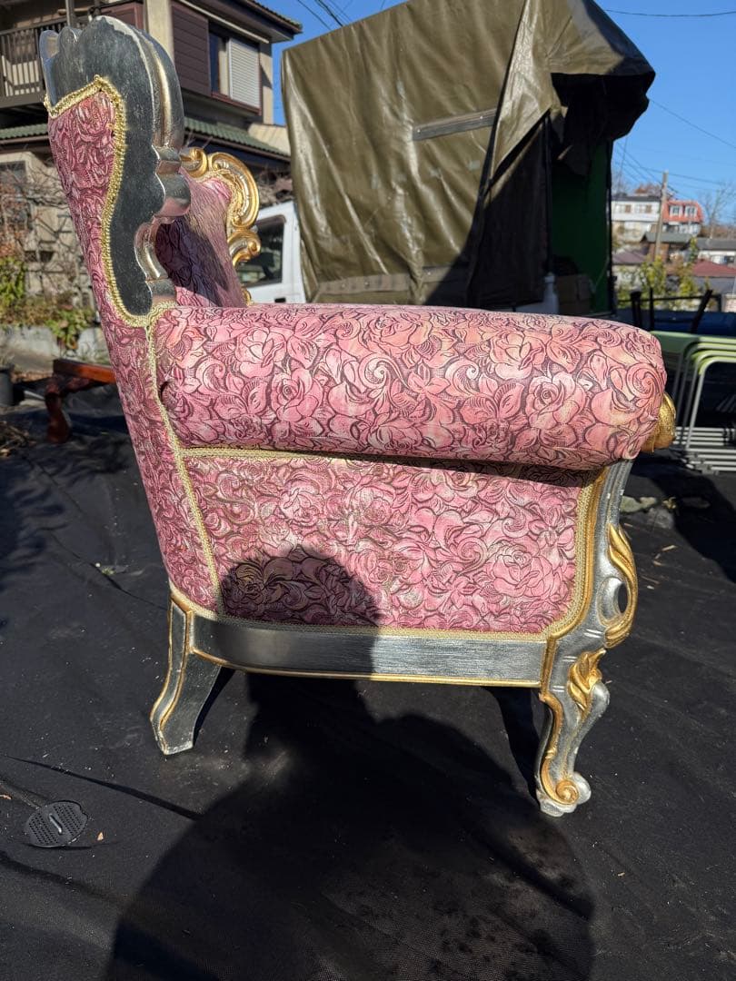 引取　イタリア製 PEGASO ロココ調 アームチェア 玉座風 金銀装飾 1P